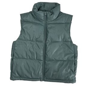 NEW Bagatelle Collection Vegan Faux-Ever Leather Puffer Vest Women Small Blue